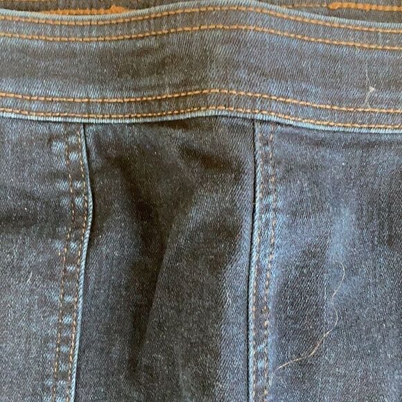 Land’s End denim mini skirt zipper stretch top stitching slit pockets Navy 8P - Picture 2 of 14